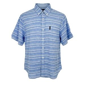 NEW Ben Sherman Mens XL Blue Linen Blend‎ Short Sleeve Button Up Shirt